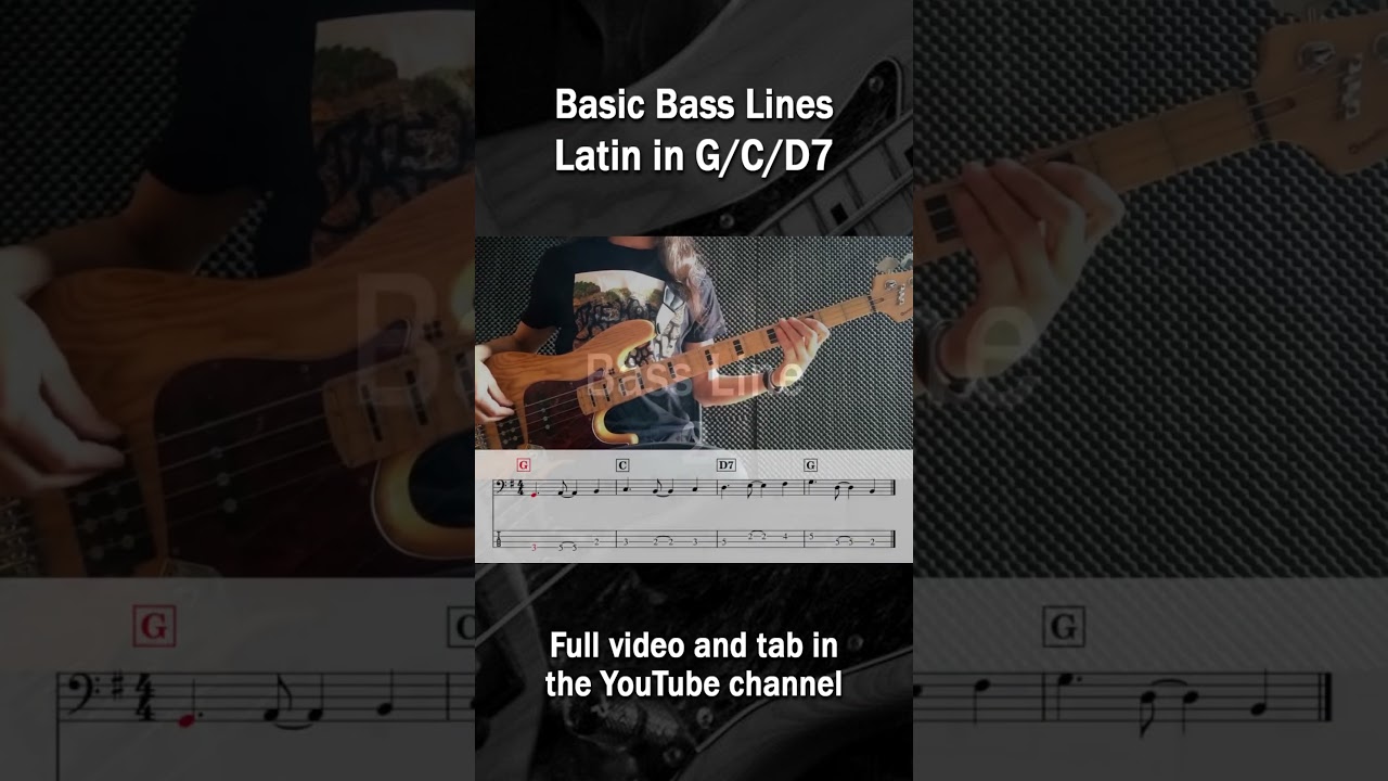Basic Bass Lines - Latin Bass in G/C/D7 Sheet Music 