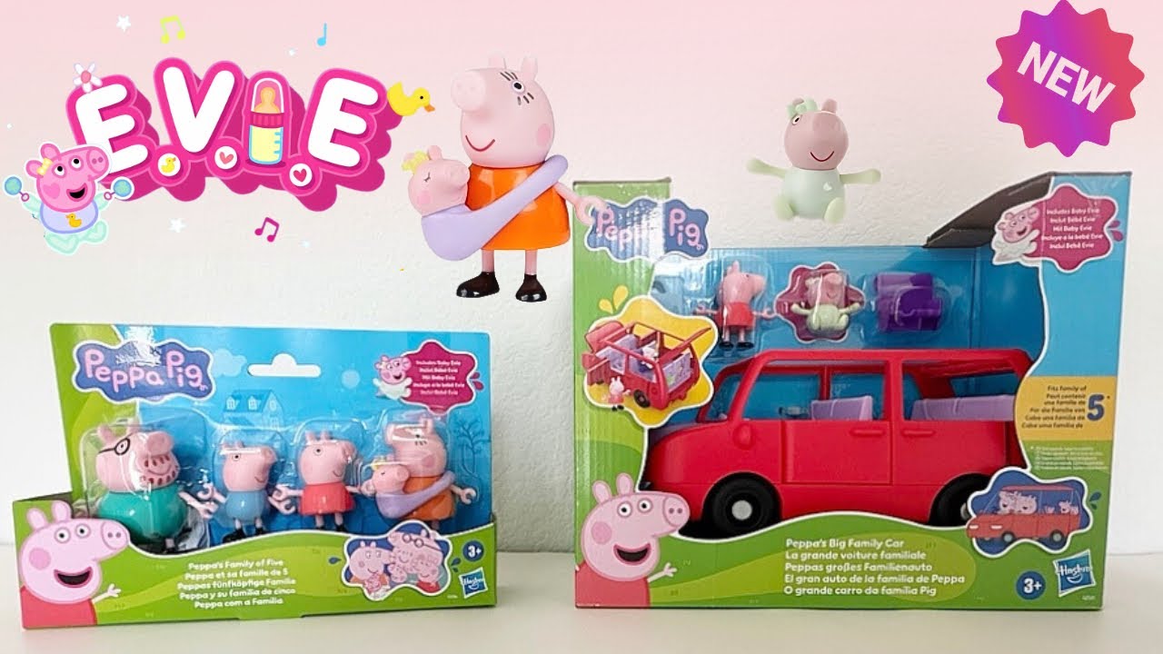 NEW Peppa Pig Family Car with Baby Sister EVIE | Peppa Pig Family of 5 Toys!  ASMR Toy Unboxing