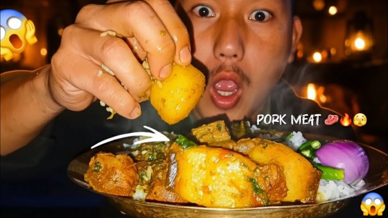 Happy New Year, 🙏🥩 Today special desi pork meat curry mukbang asmr video, #mukbang #porkbelly #asmr 