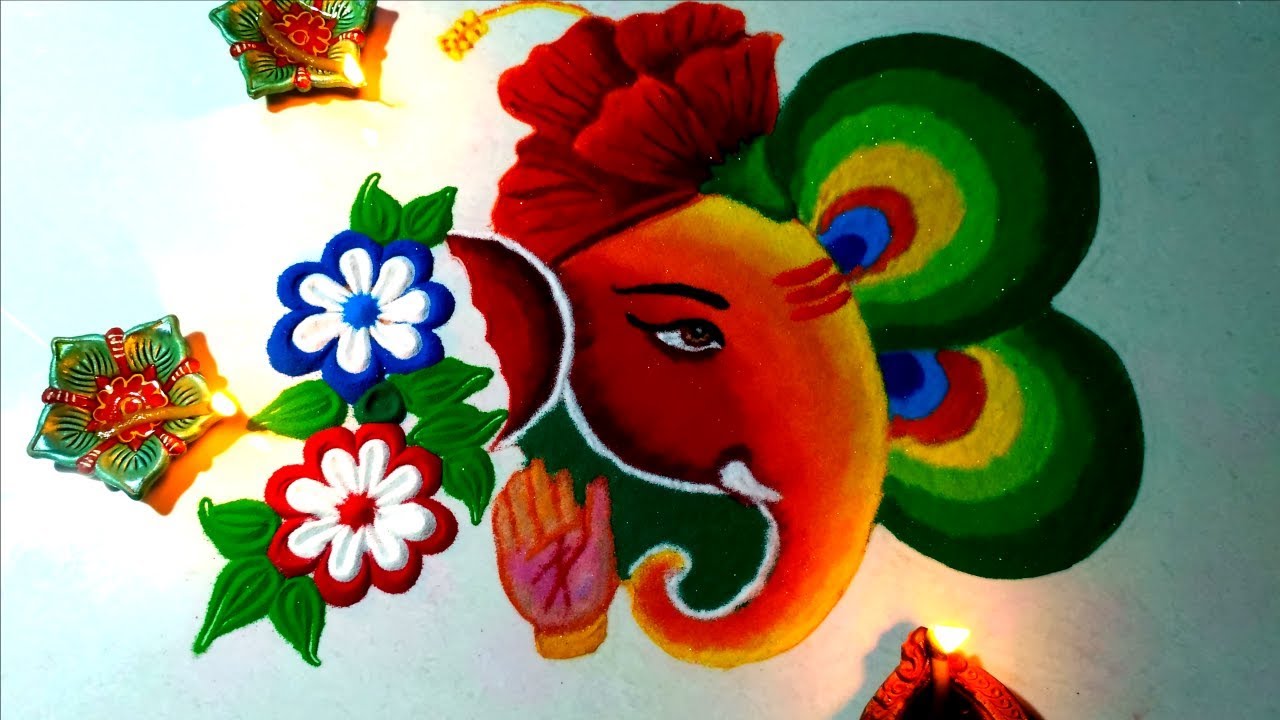 Ganpati special rangoli design  beautiful and attractive rangoli.
