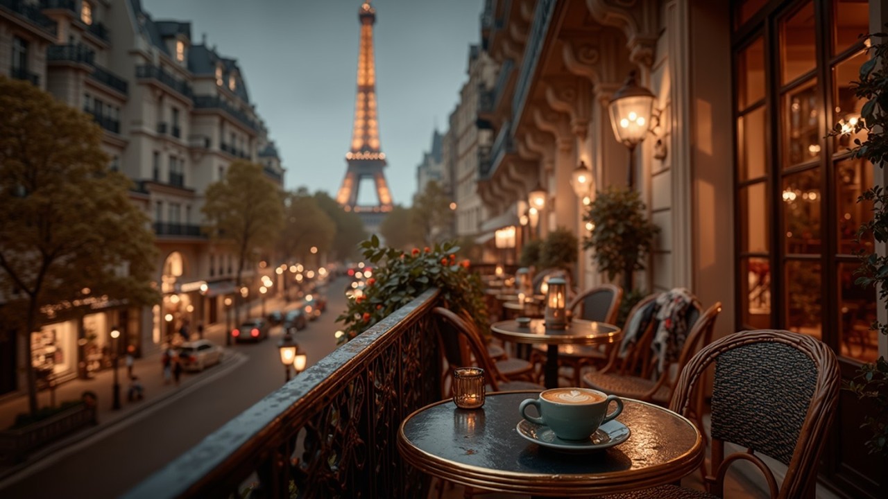 Paris balcony jazz - Relaxing night jazz cafe ambience for a cozy romantic evening vibe