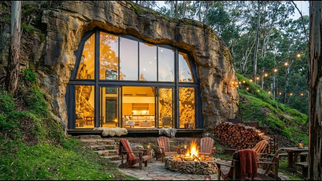 Building a Cave House (ASMR) - I built a modern mini house inside a cave all by myself!