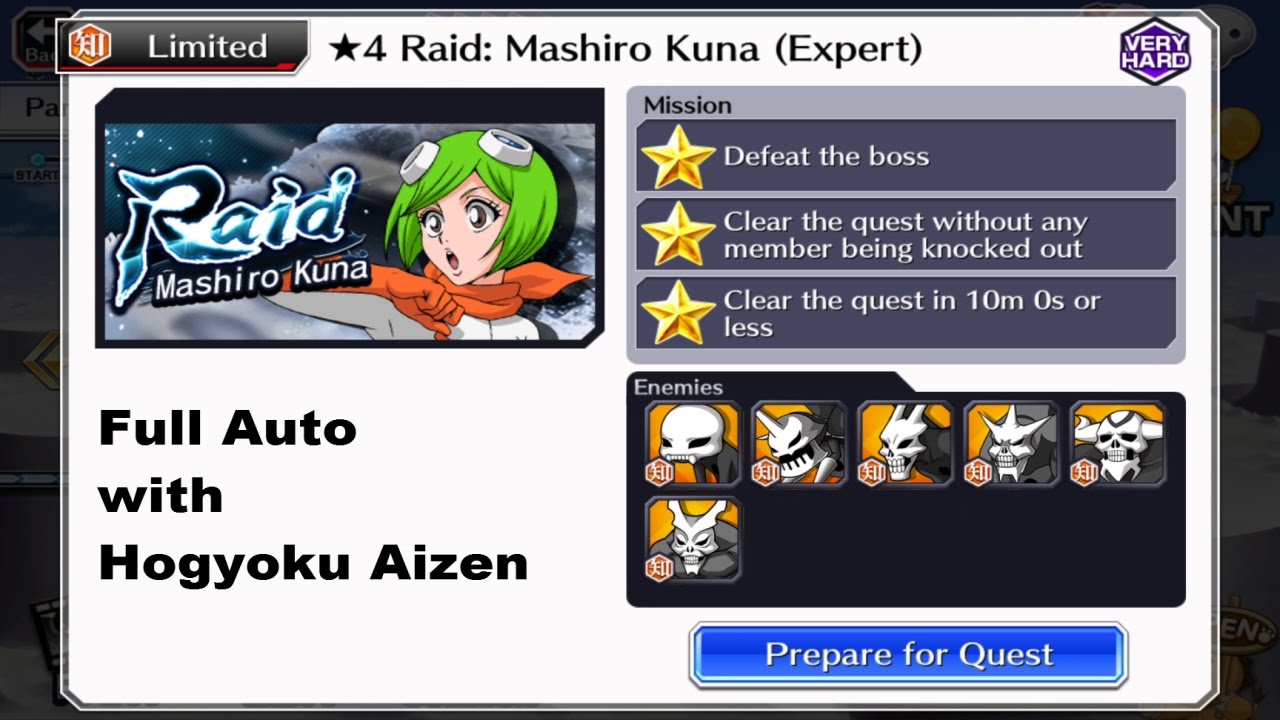 Bleach Brave Souls - 4* Mashiro Raid (Solo) - full auto with HAizen
