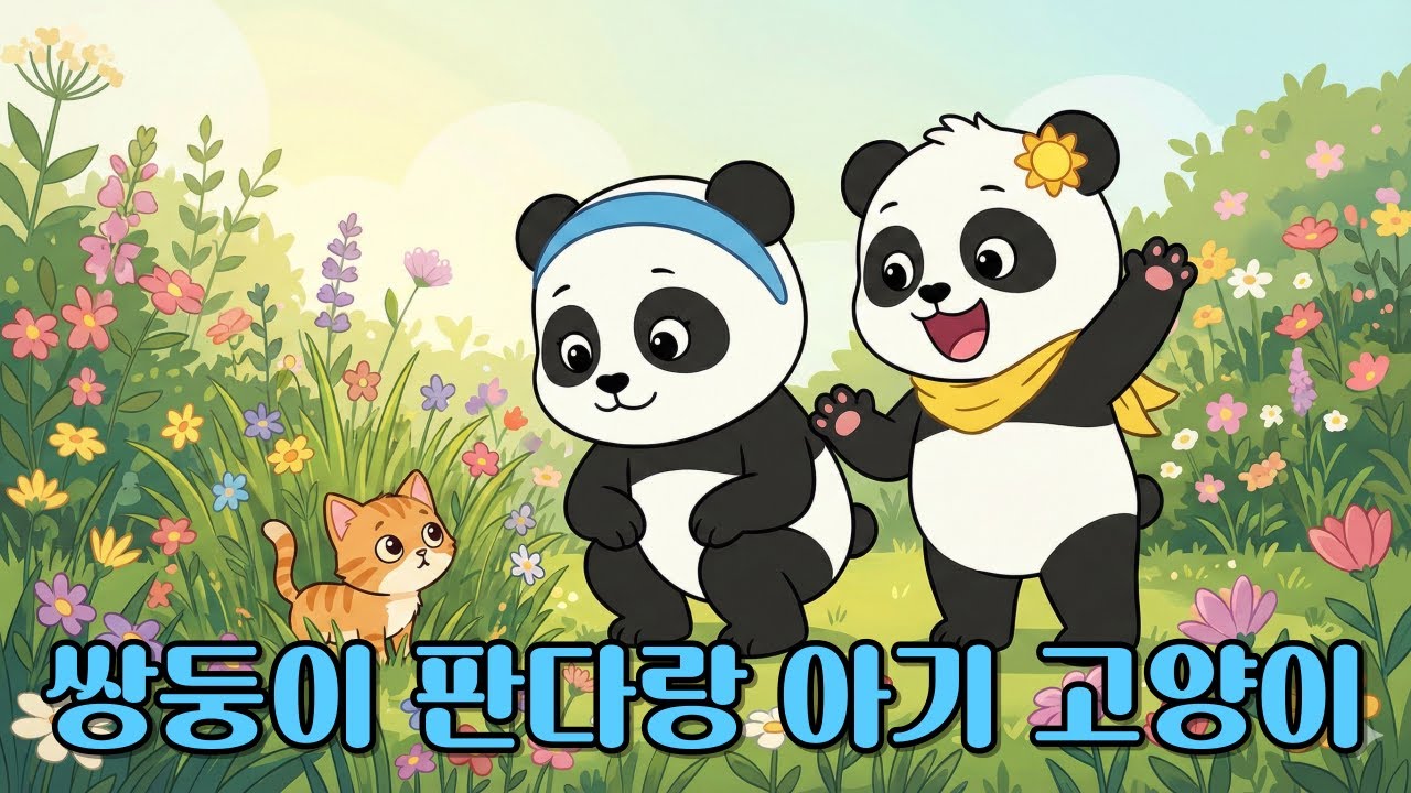 쌍둥이 판다랑 아기고양이
