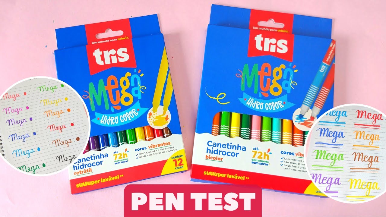 PEN TEST de Canetinhas TRIS | Bicolor Ponta Cônica e Retrátil