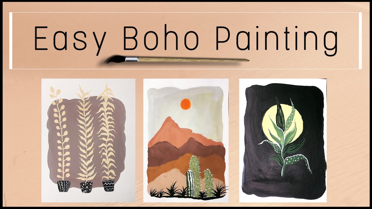 Easy Boho Chic Paintings | First paintings of 2021 | Easy Gouache Art | DIY Wall Art |Art Therapy |