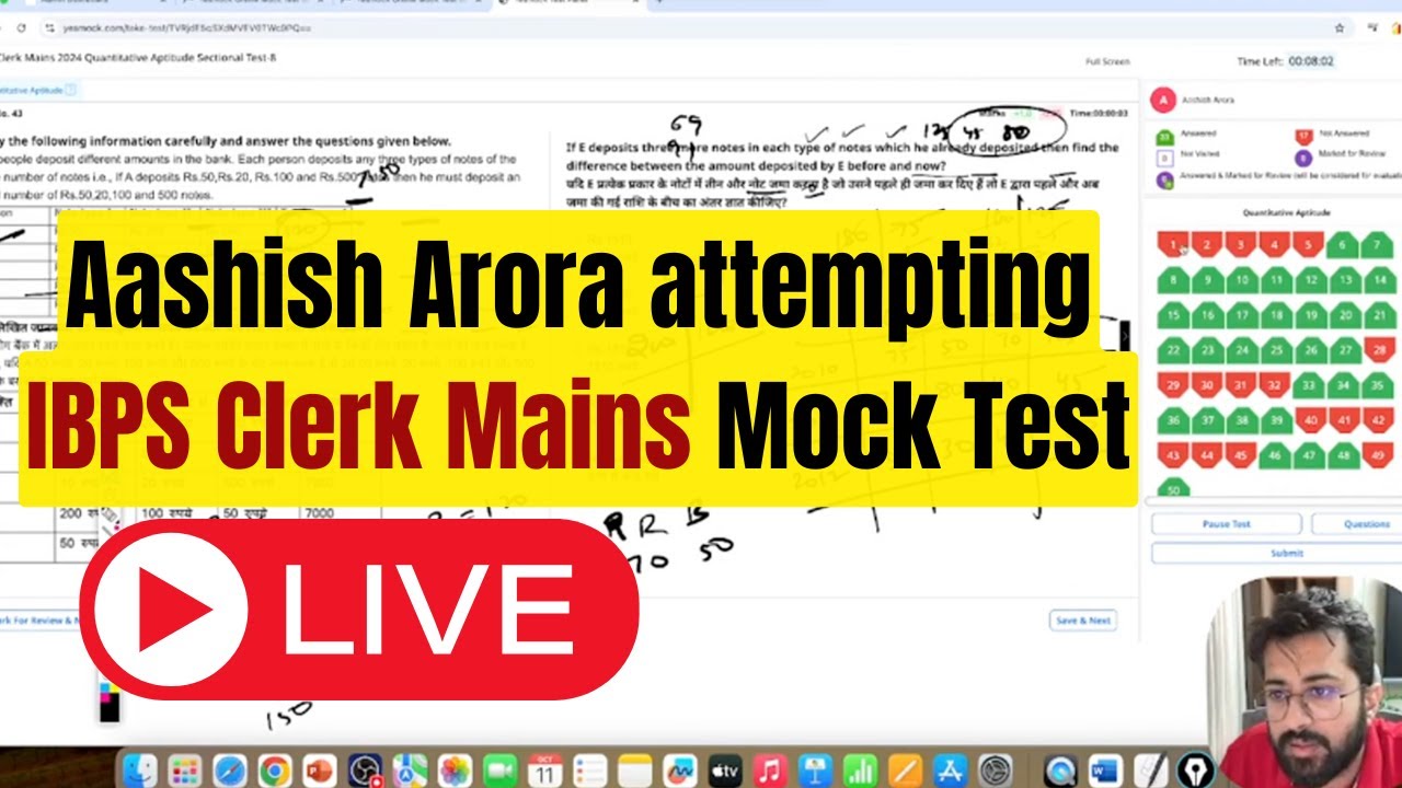 IBPS Clerk Mains 🔴 Live Mock Test || Score 30+ in Quant || Live Approach by Aashish Arora