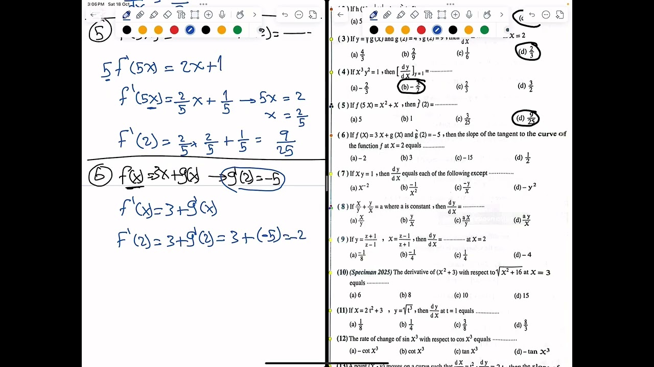 حل اختيارات كتاب المعاصر 2026 | Implicit and parametric differentiation | Calculus