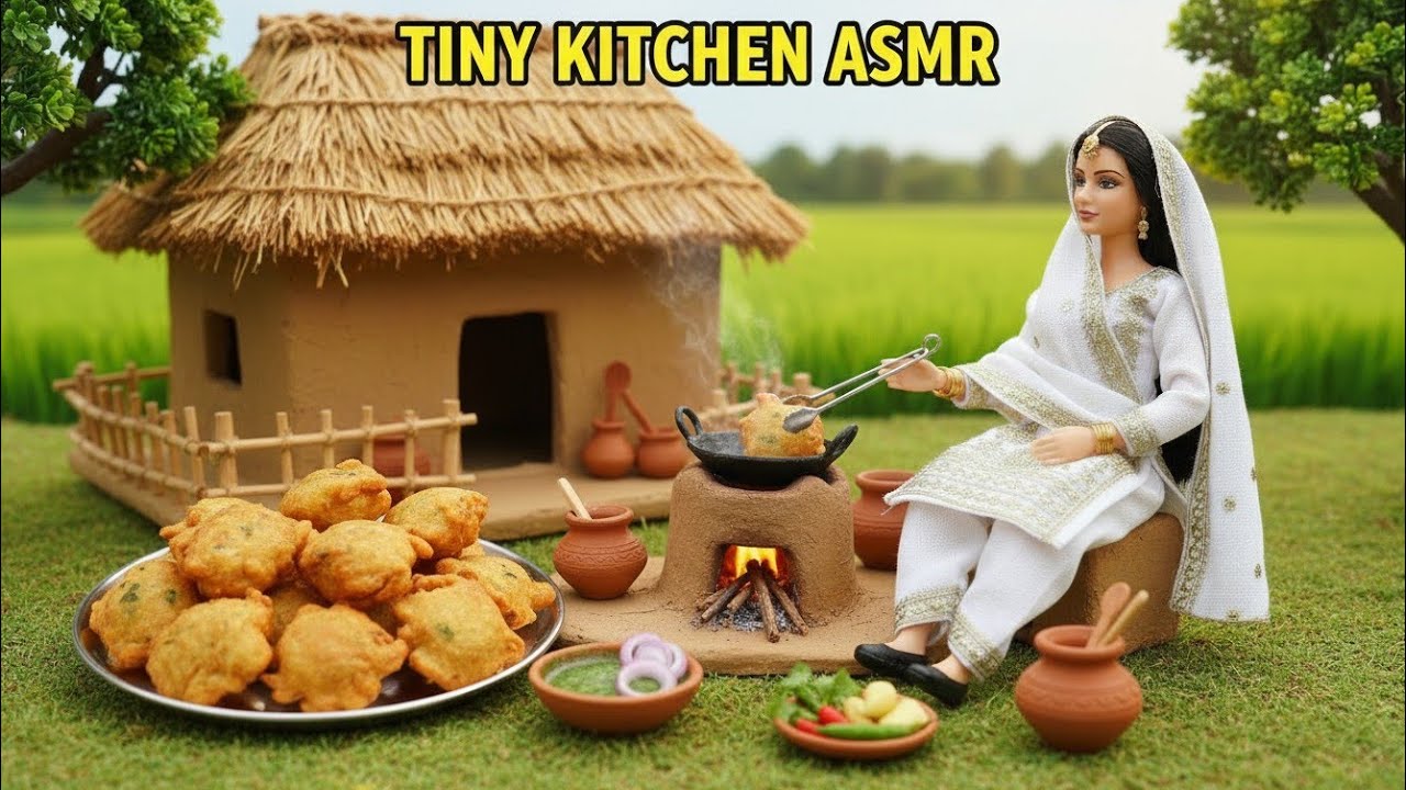 Miniature Doll Aloo Pakora Cooking ASMR | Indian Village Tiny Kitchen ASMR 🌿🤤
