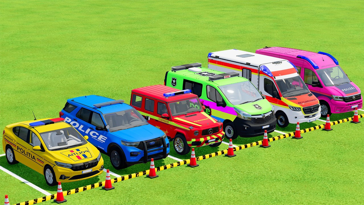 TRANSPORTING POLICE CARS, AMBULANCE, FIRE TRUCK, COLORFUL CARS WITH TRUCK - FARMING SIMULATOR 22 #08