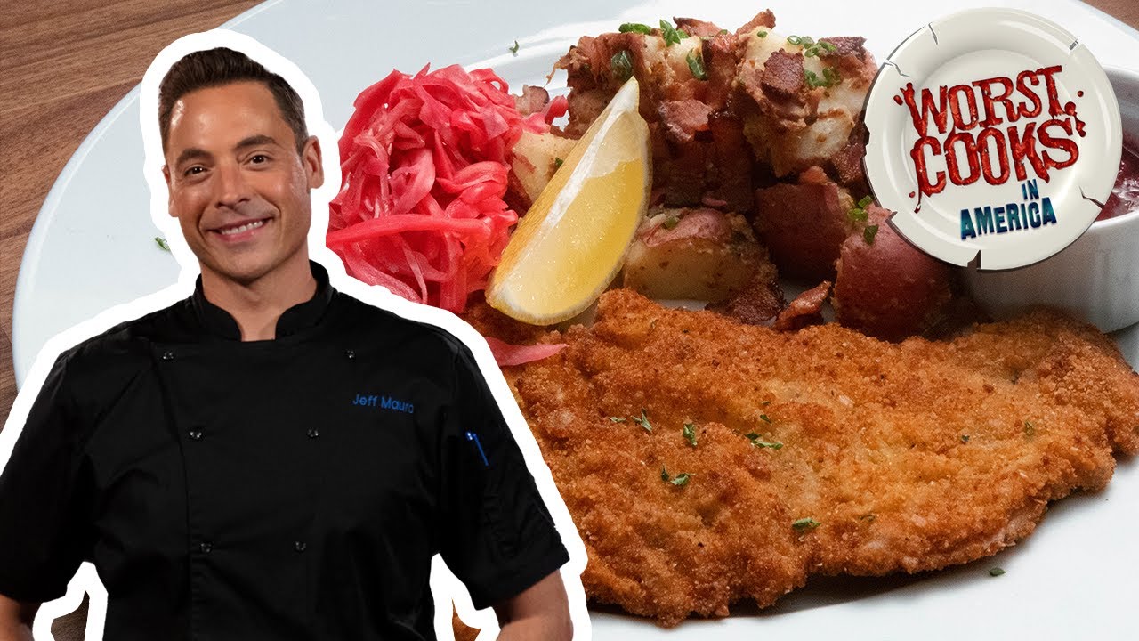 Jeff's Pork Schnitzel and German Potato Salad | Worst Cooks in America | Food Network