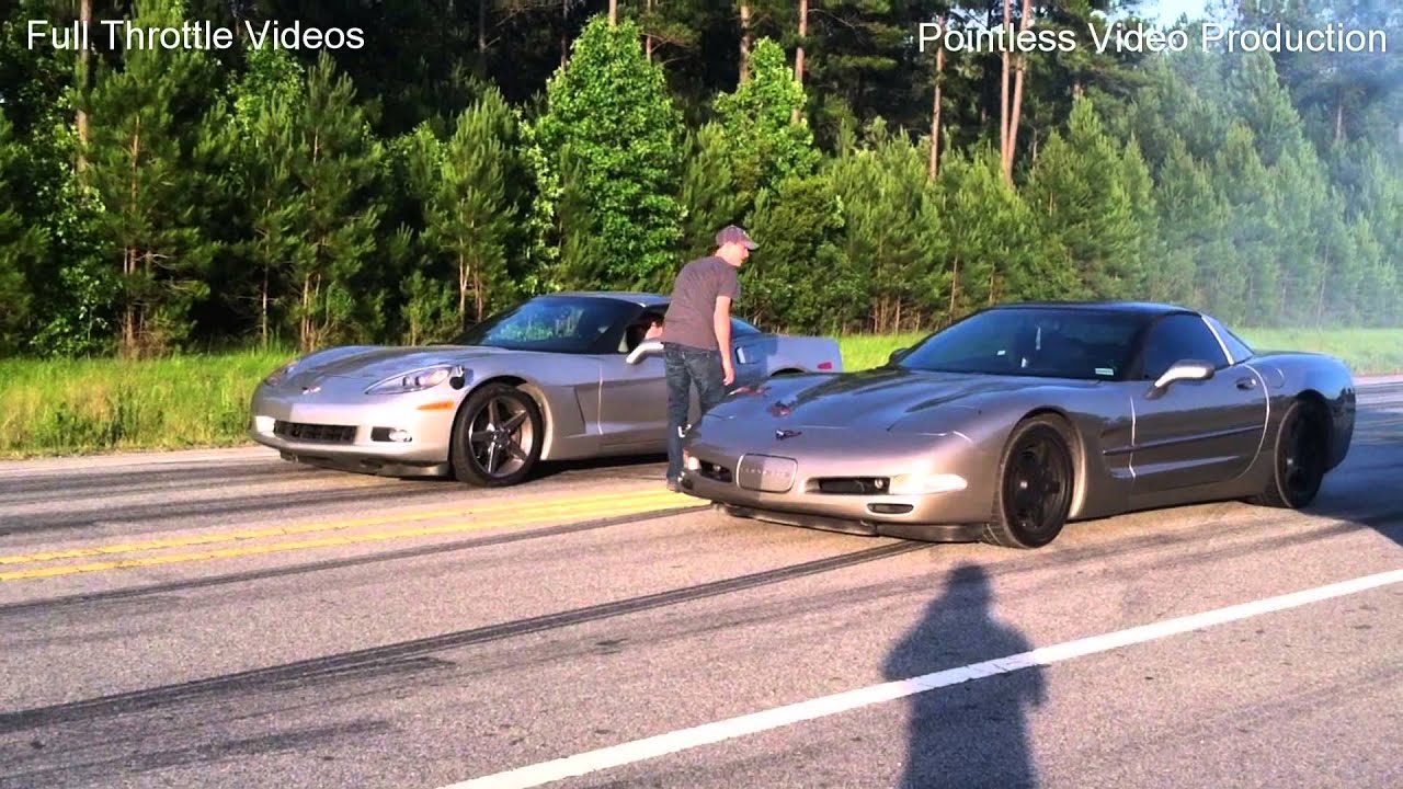 CLOSE RACE!! N20 C5 Vette vs Procharged C6 Vette