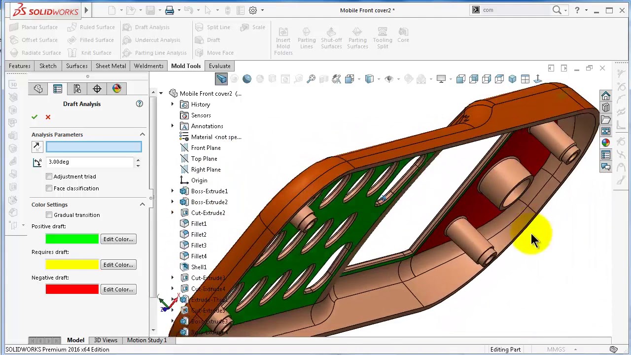 180 SolidWorks Tutorial  Features Section in mold tools  ,  split line, draft, m HD