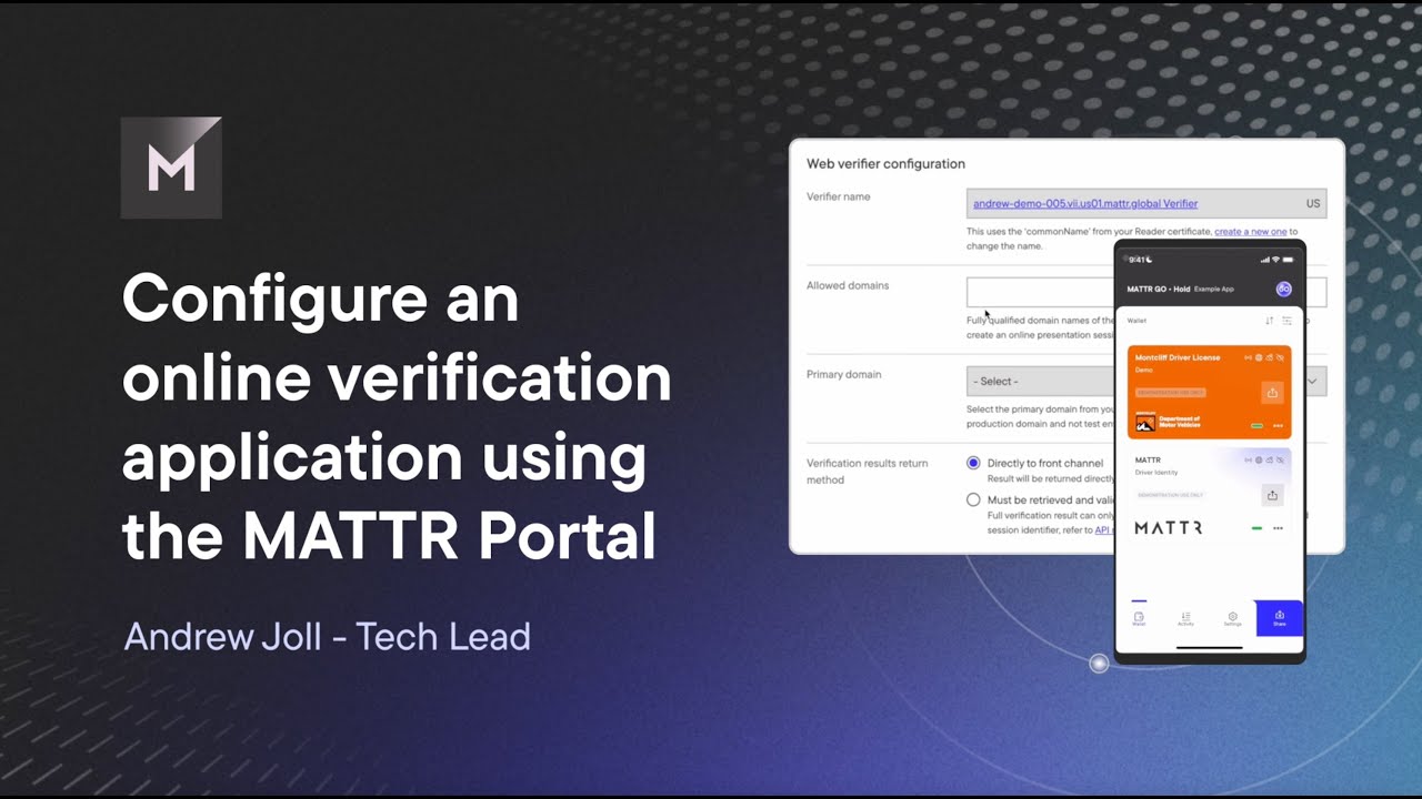 Configure an online verification application using the MATTR Portal