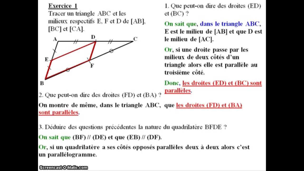 Droite des milieux - Exercice corrigé 1