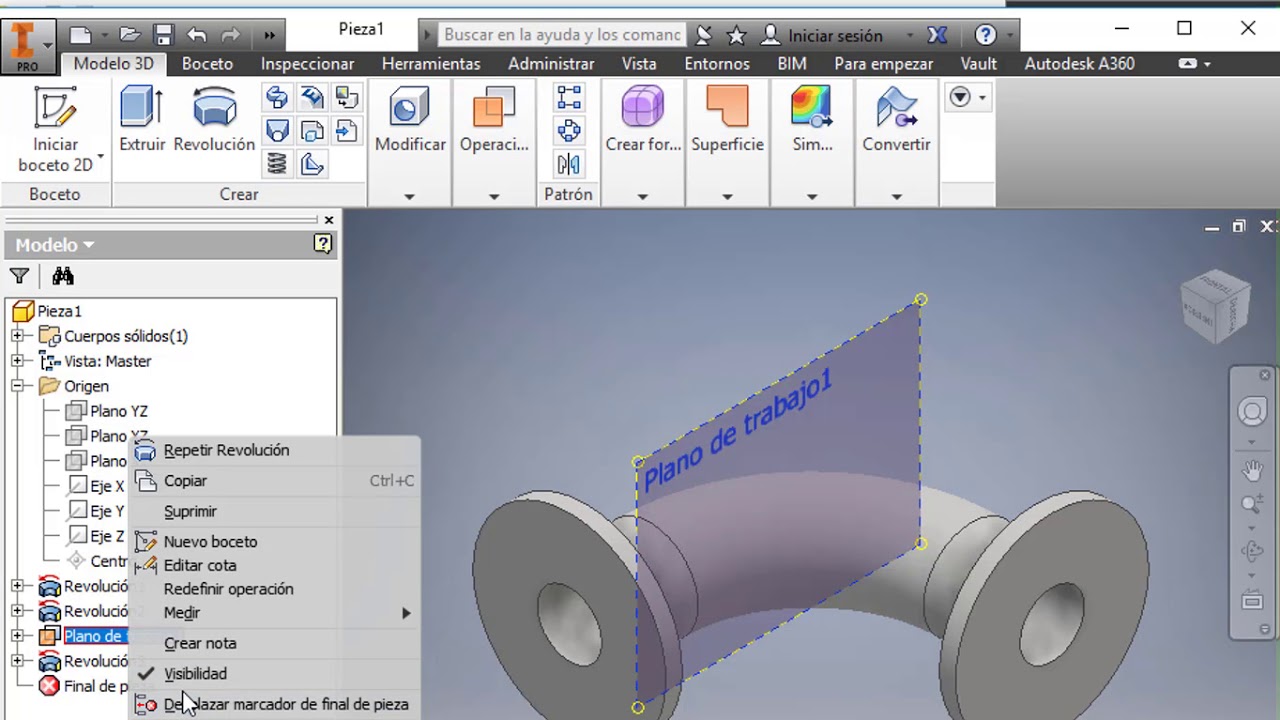Inventor Professional 2016. Codo a 90º doble Brida