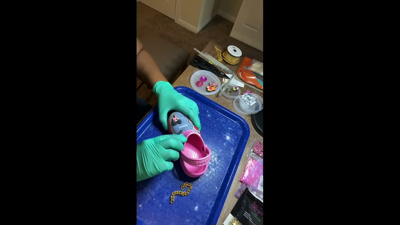 DIY kids custom crocs with Denim and bling￼