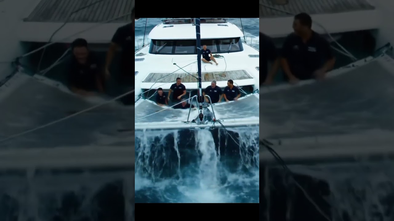 Catamaran Hit by Rogue Wave 🌊⛵ Crew in Panic! #catamaran #waves #sailing