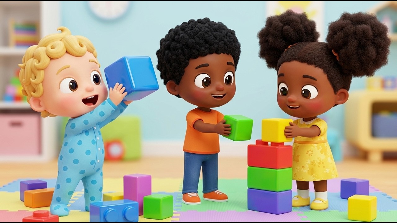 Colorful Block Tower Fun! 🌈🧱 JJ, Cody & Bella Building Game Challenge | Funny Animation