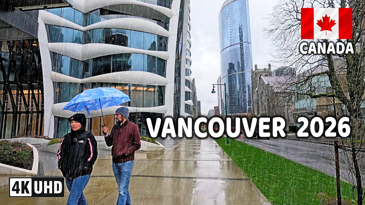 🇨🇦 【4K】⛈️⛈️⛈️ Heavy Rainstorm in Downtown Vancouver  BC, Canada. March 2026. Go Pro Hero 13.