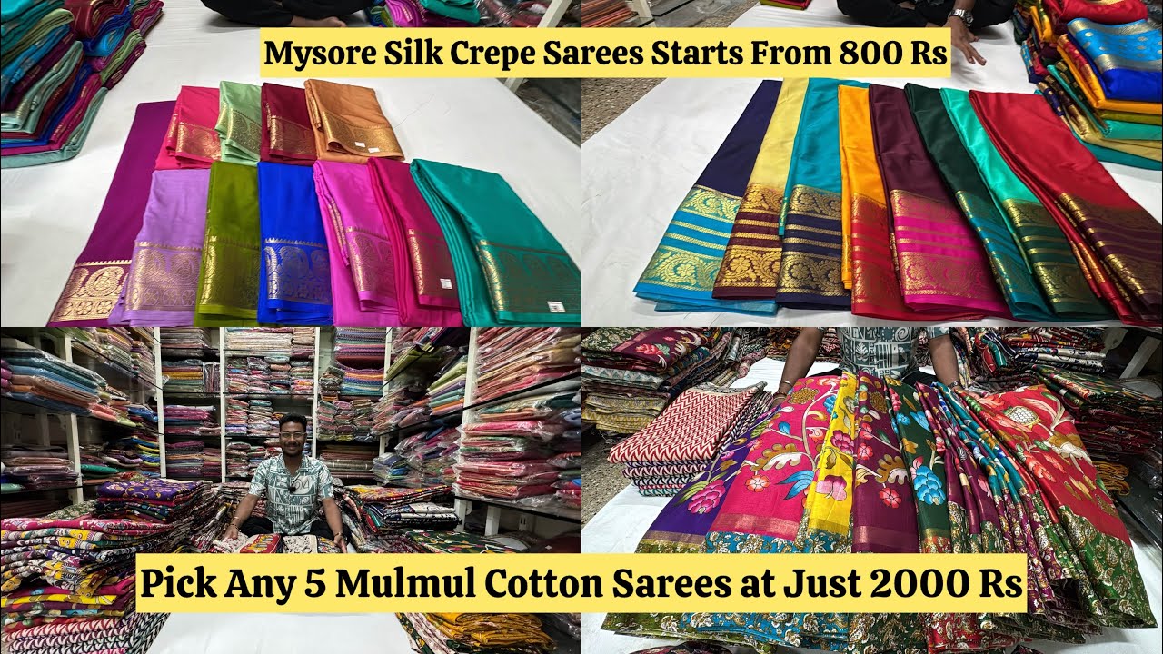 Mysore Crepe Silk Sarees Wholesale Bangalore | MulMul Cotton Sarees | Single Saree Courier Available