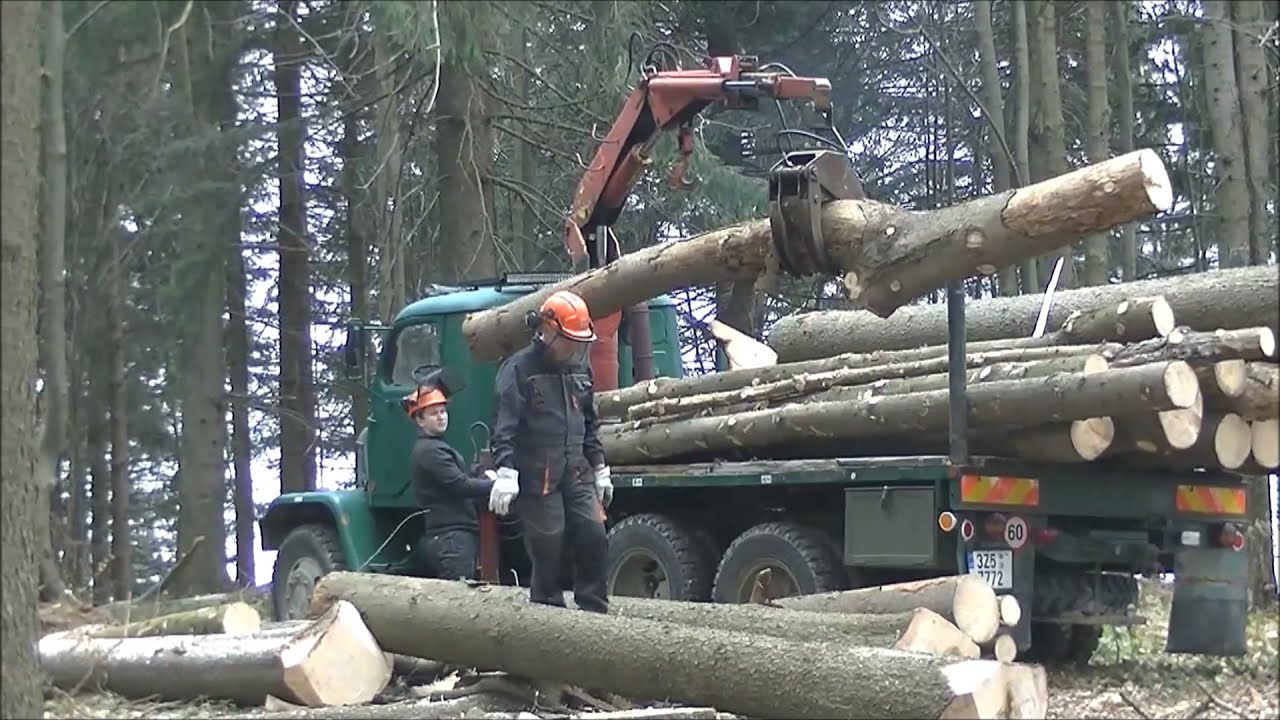 Felling, 444-2021, loading Praga V3S + drone, Kácení, nakládání Praga V3S + dron