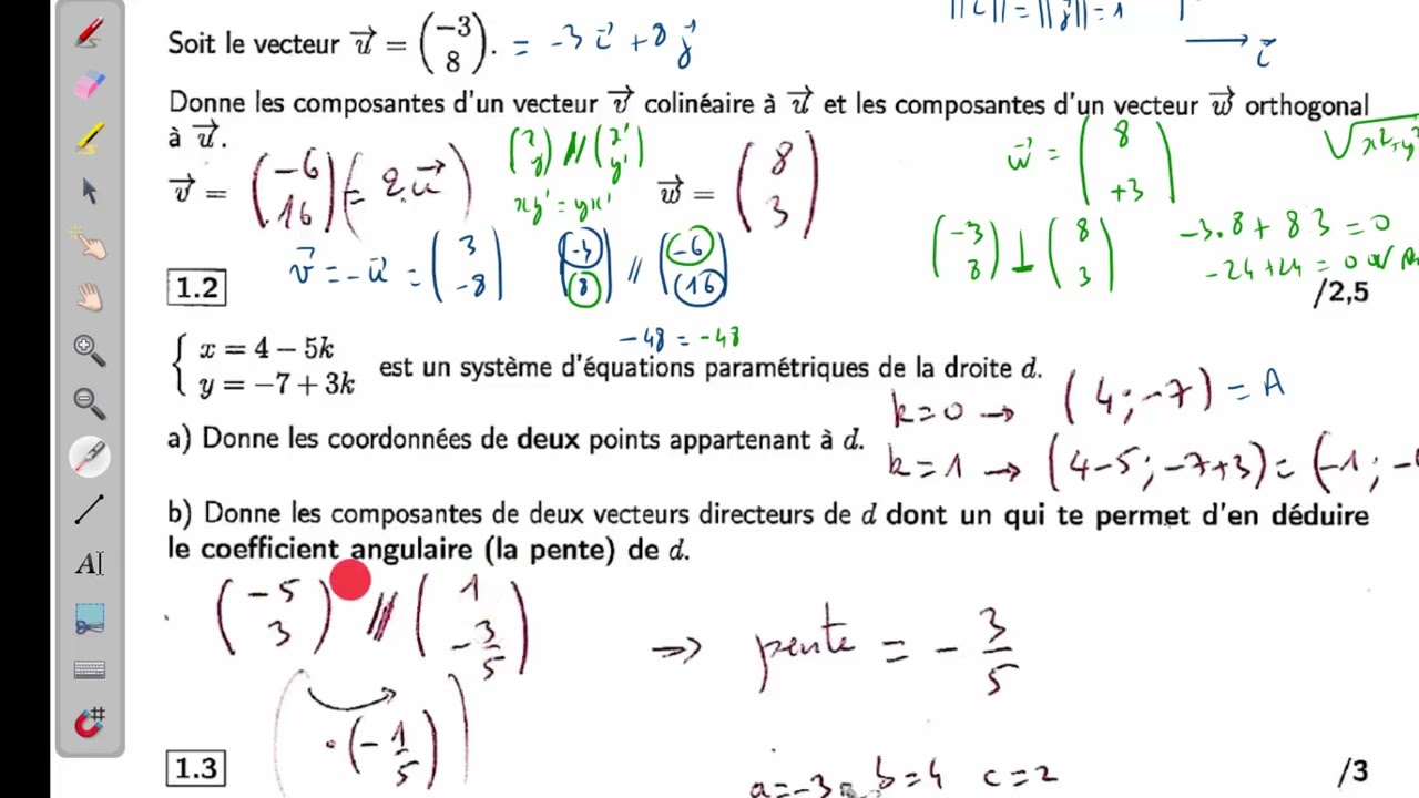 GeoPlan 26 Cor2 Q1 2 : Système d'équations paramétriques d'une droite
