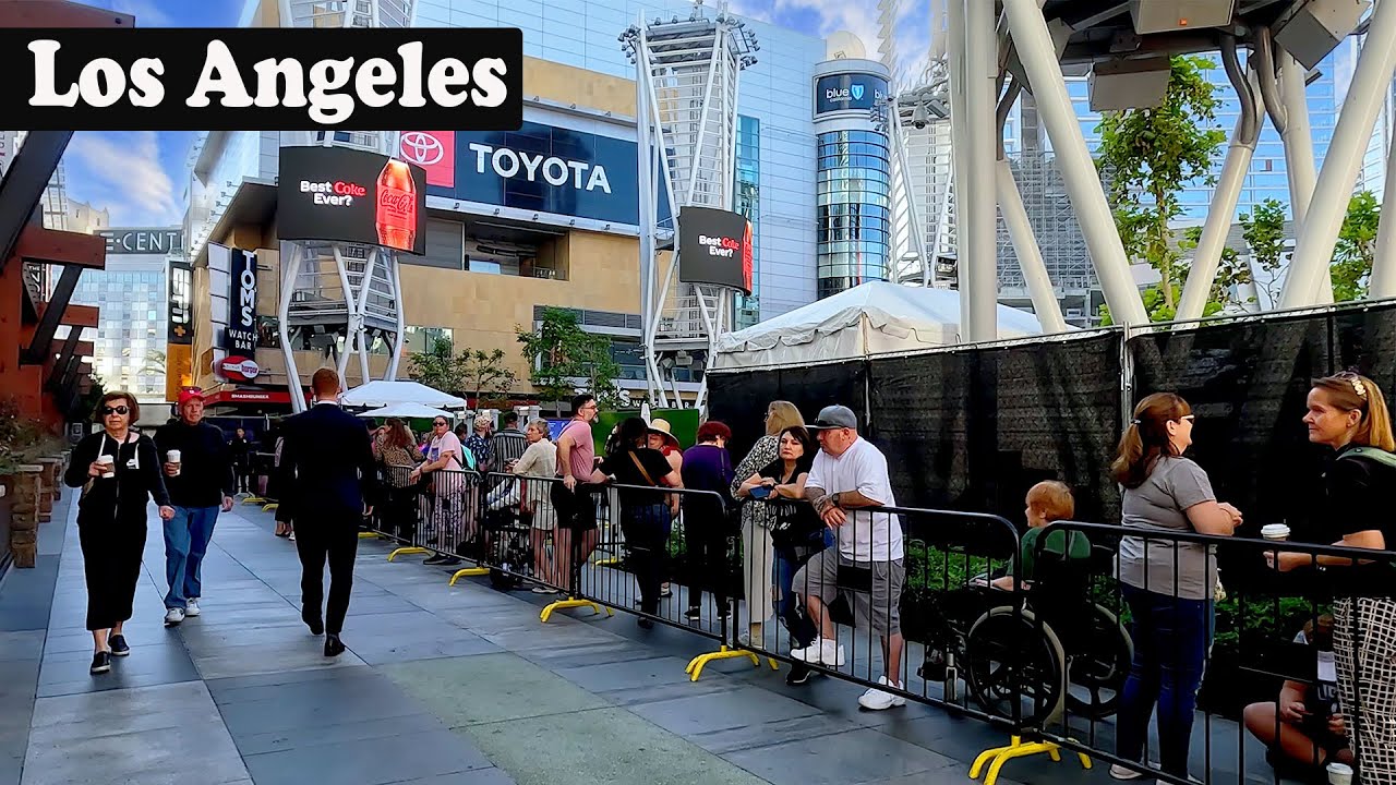 Downtown Los Angeles Virtual Walking tour - California, USA | L.A. Live, Figueroa Street | 4K