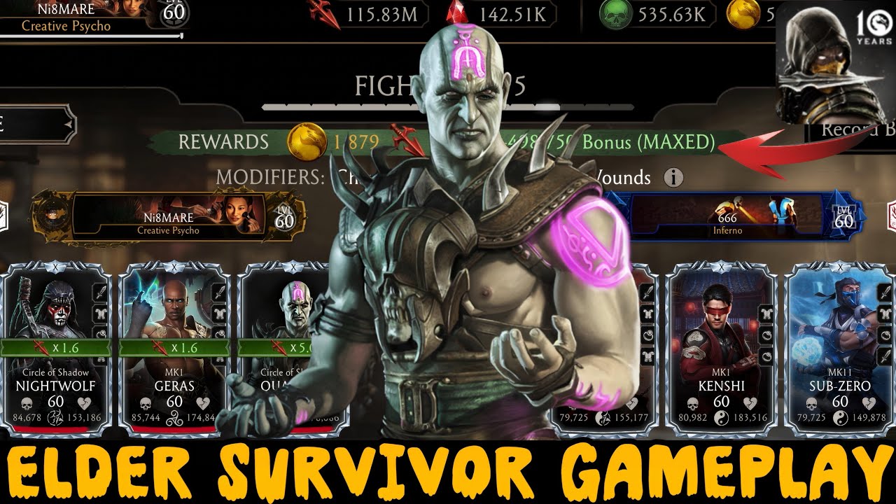 MK Mobile Realm Klash Elder Survivor Tower Gameplay | Cos Quan Chi Max Bonus Points 