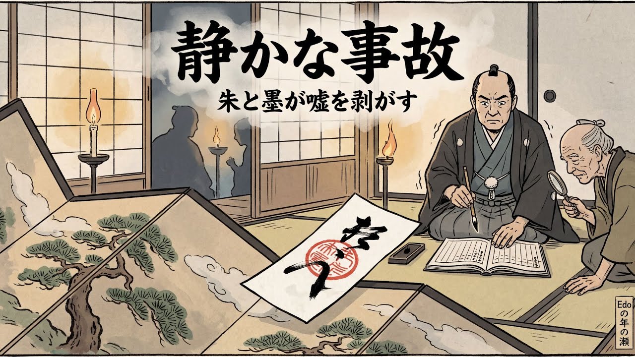 Edoの年の瀬、帳面改めの座敷で起きた“静かな事故”――屏風が倒れただけで、朱と墨が嘘を剥がし始めた