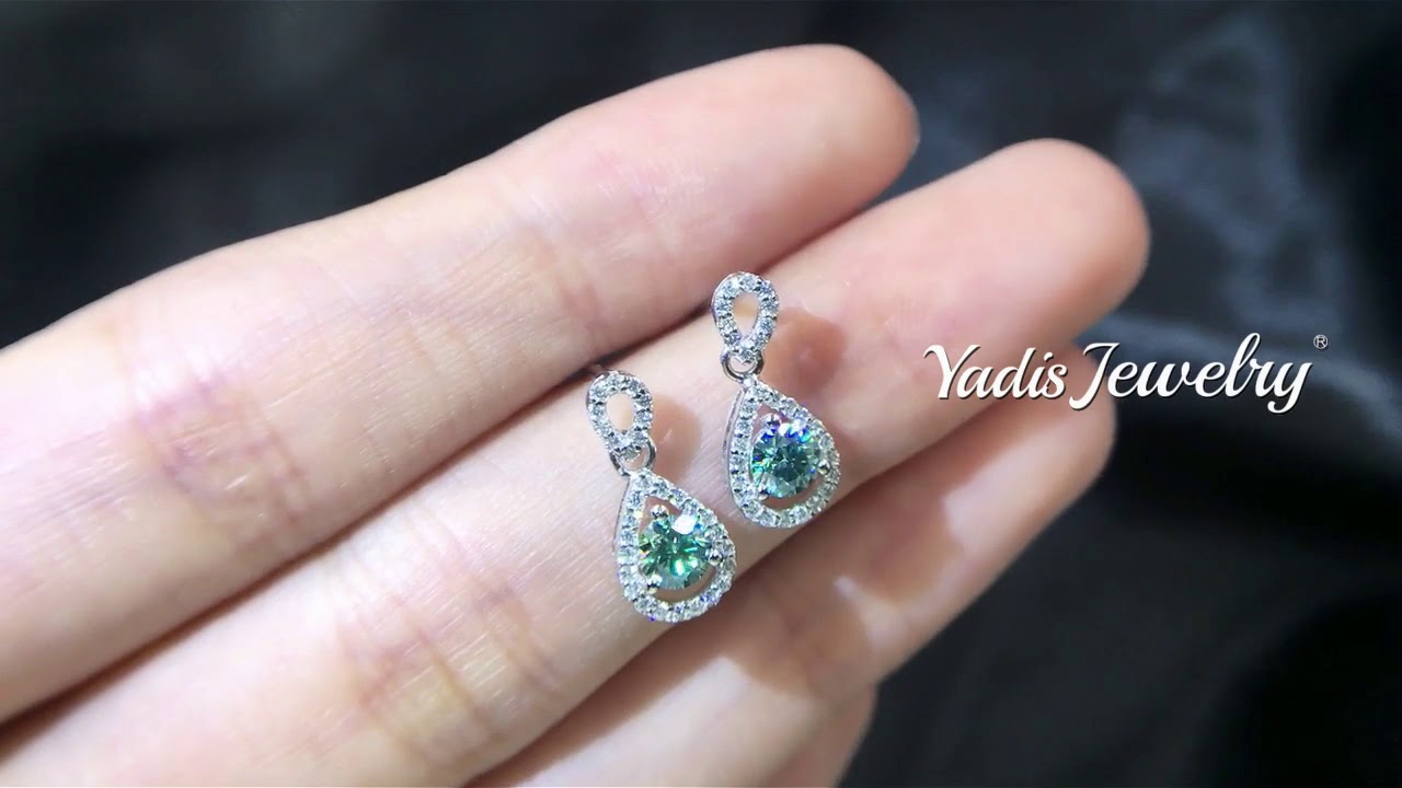 E0004 Yadis Fancy Color Blue Pear Moissantie halo in stock women earring