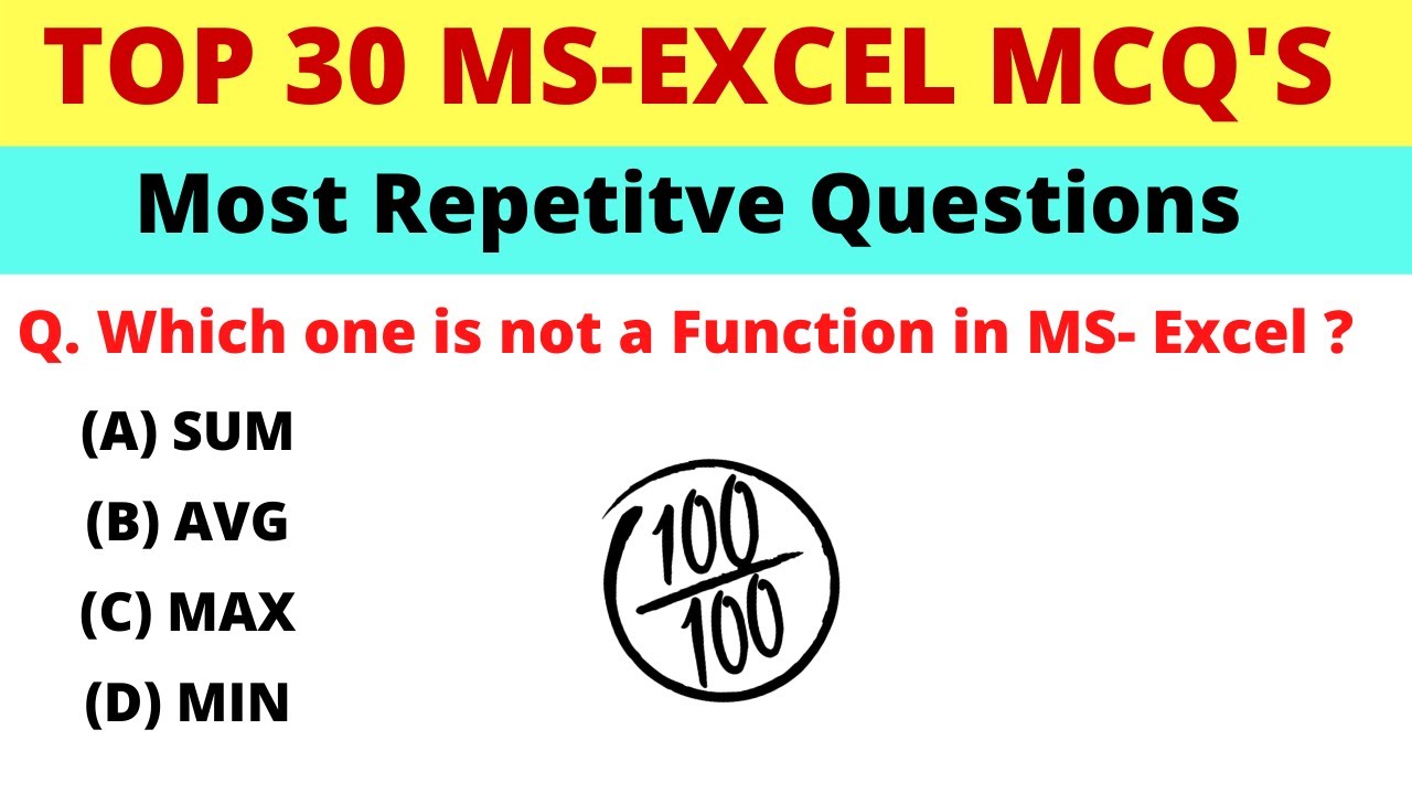 MS Excel mcq questions | MS Excel mcq question and answers | ms excel top 30 mcq questions | Office