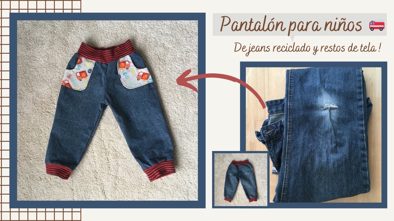 Pantalón para niños de jeans reciclado y restos de tela