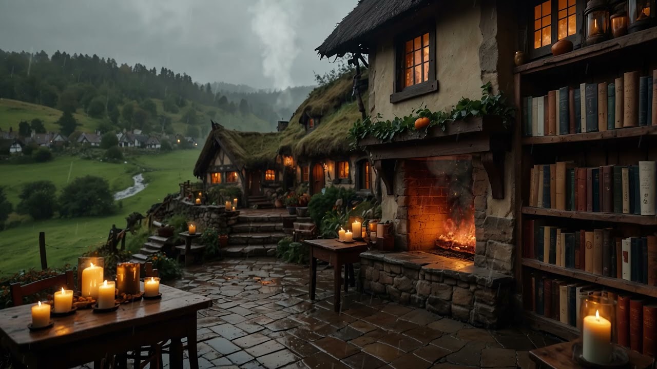 Candlelit Cottage Ambience | Rain Sounds, Fireplace & Calming Music