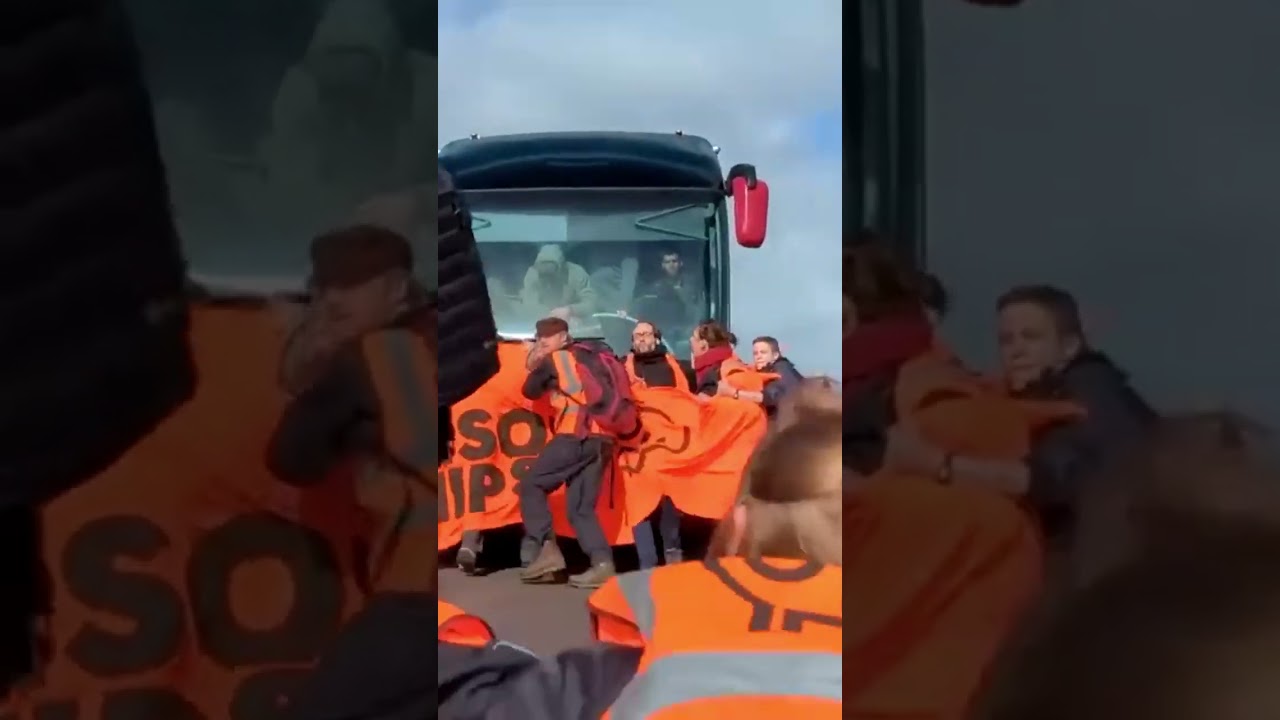 Bus driver Rams Just Stop Oil Protesters blockade nearly running them over
