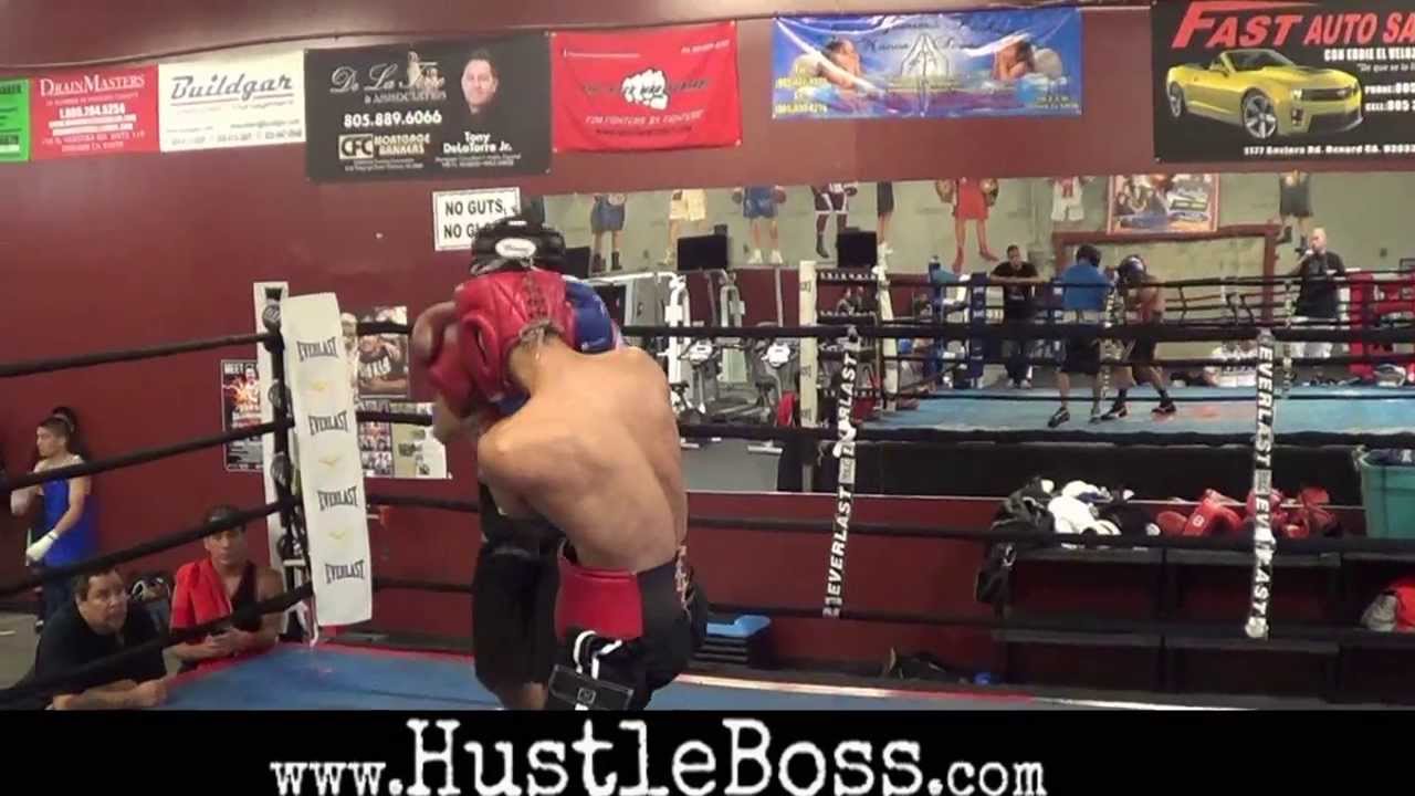 Heated sparring between Saul Rodriguez and Juan Funez as Brandon Rios and others watch on
