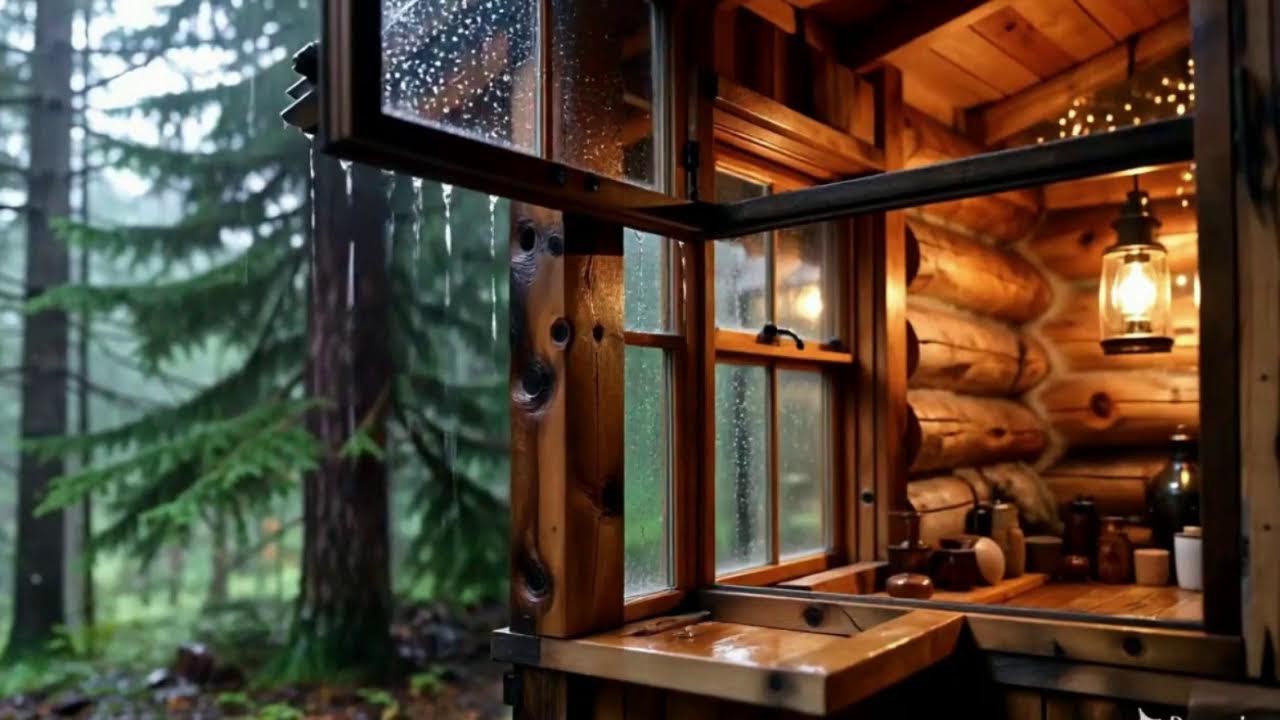 Relaxing Acoustic Guitar by the Campfire 🌧️ Rain on Window Cozy Cabin for Sleep & Stress Relief