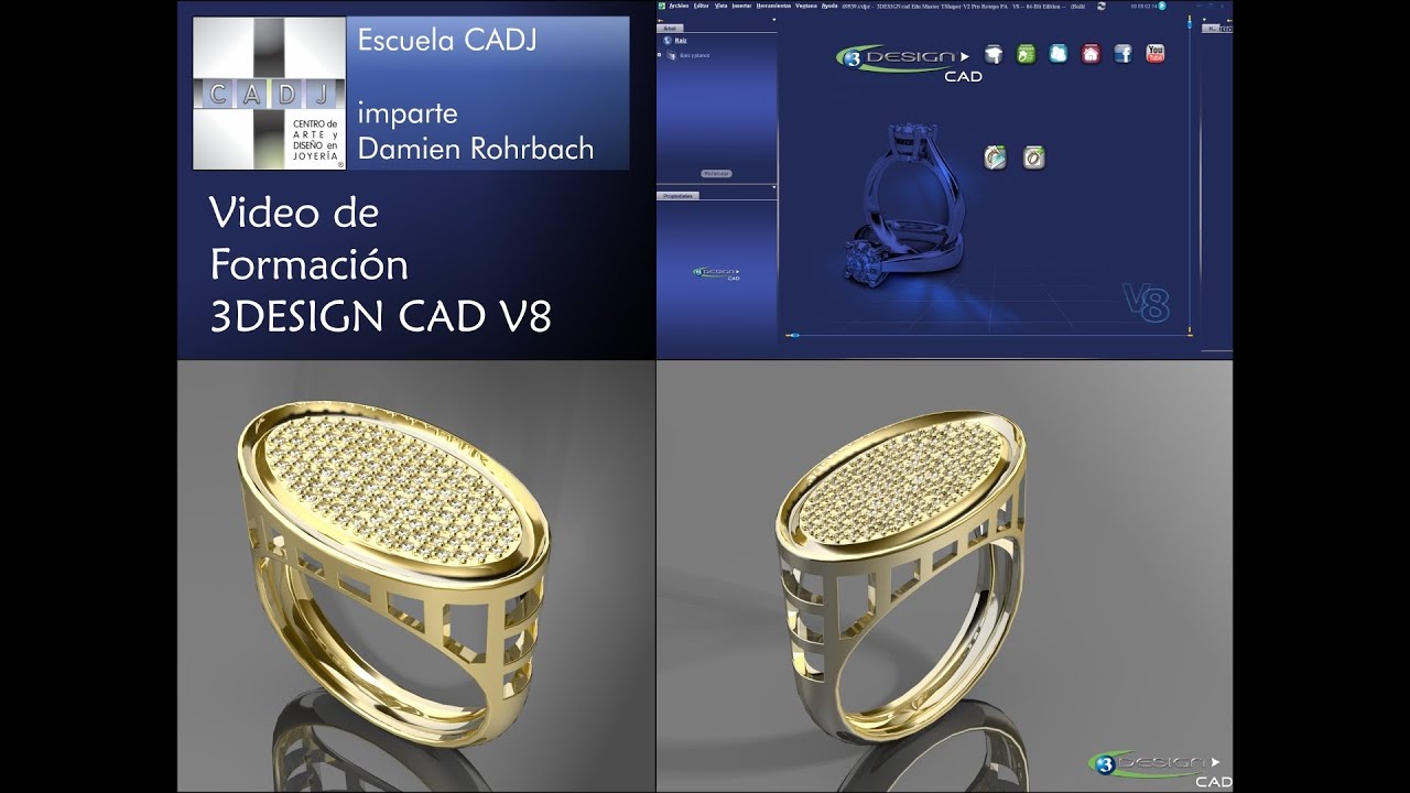 Formación Joyas 3D VIDEO 1 3DESIGN - Centro de Arte y Diseño en Joyería CADJ ® Anillo calado y pavé