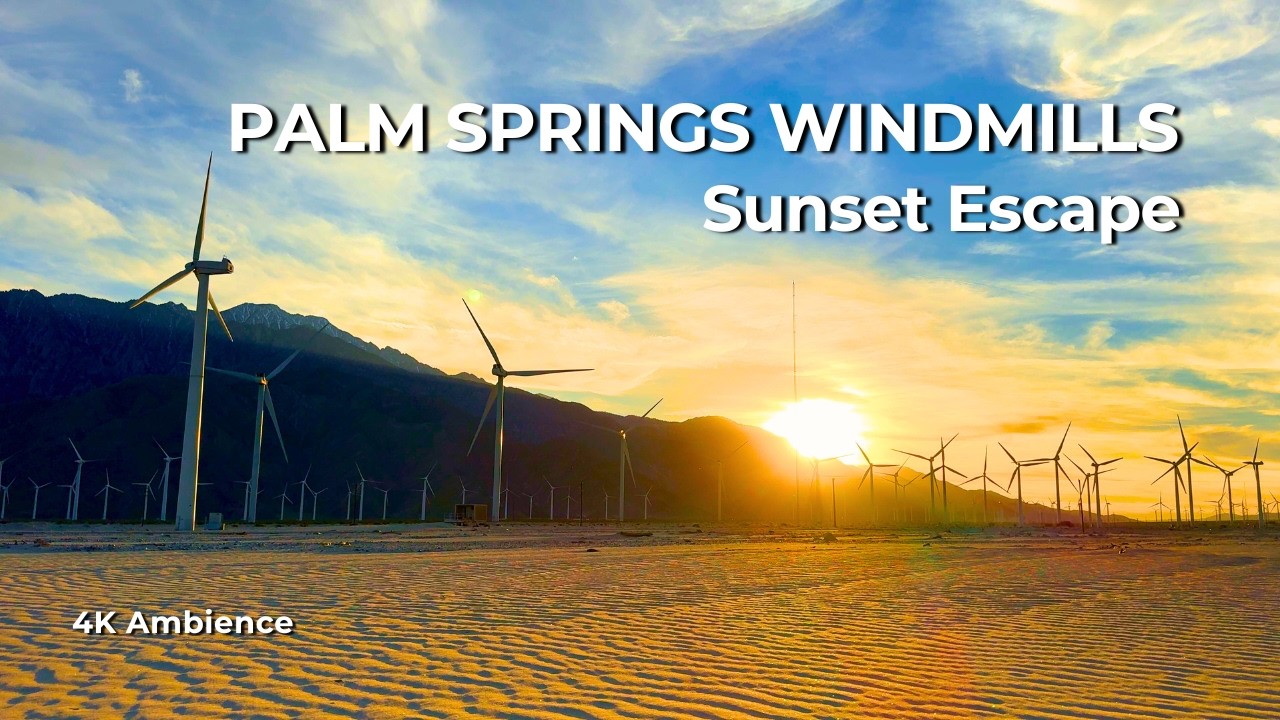 4K Palm Springs Windmills Sunset: Relaxing California Desert Ambience | 40 Min Static Shot