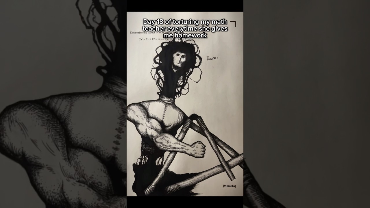 day 18 of torturing my math teacher everytime she gives me homework #horror #art #drawing #shorts