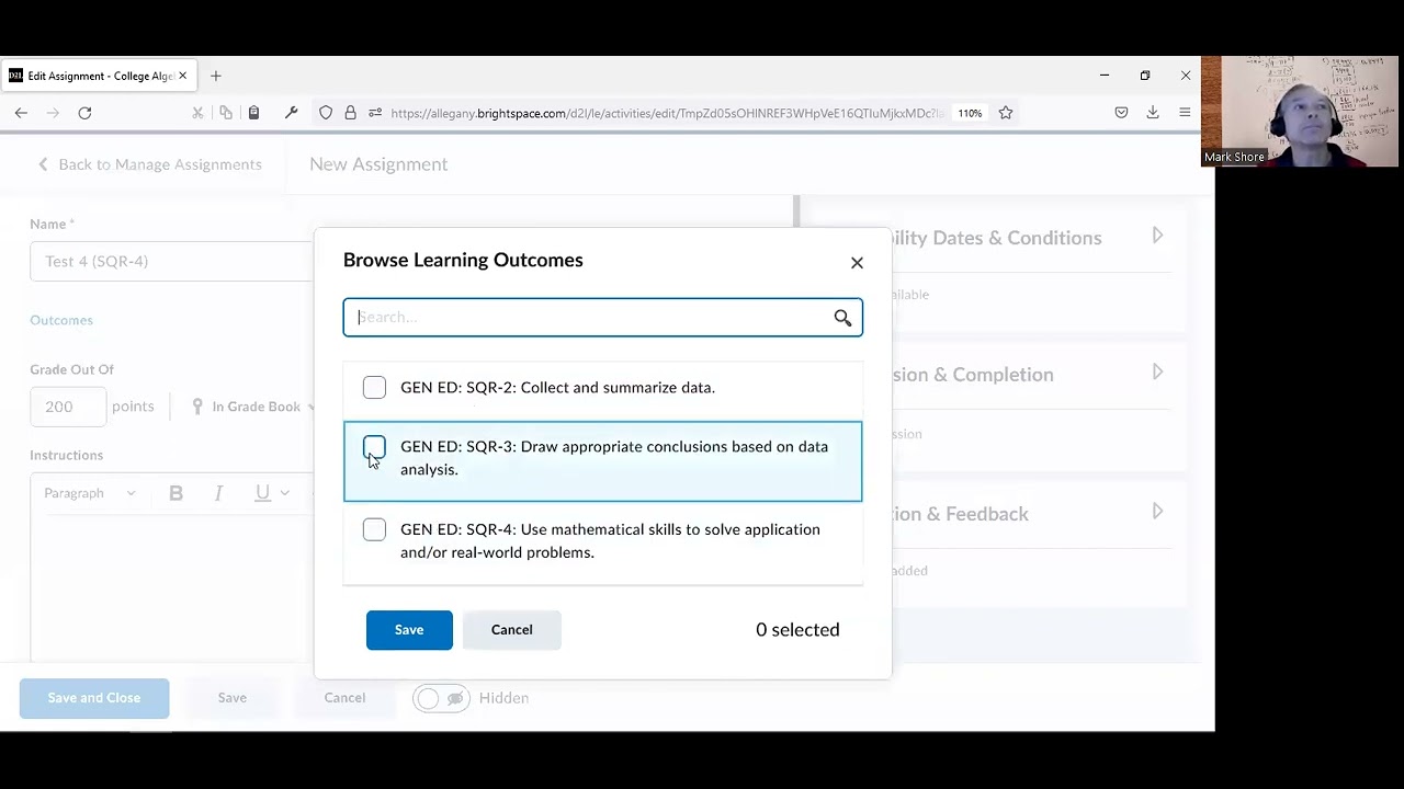 BrightSpace Learning Outcomes