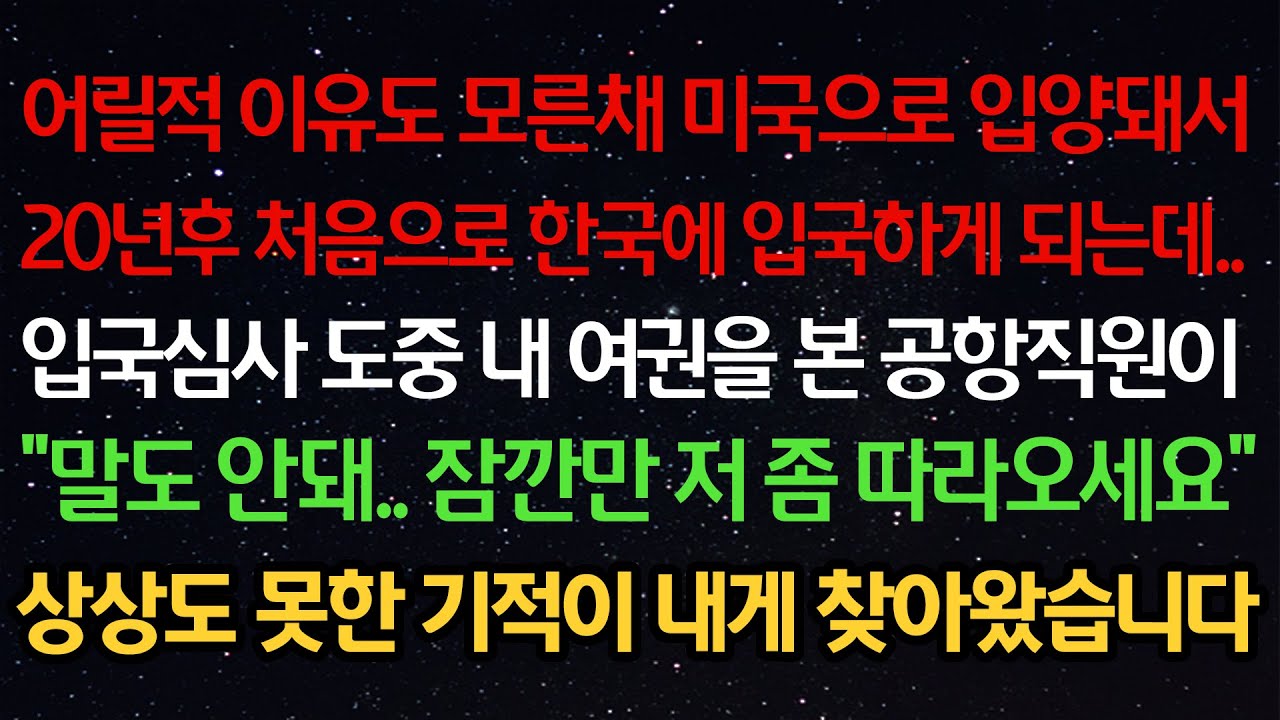 감동사연- 어릴적 이유도 모른채 미국으로 입양돼 20년후 처음으로 한국에 입국하게 되는데..입국심사 도중 내 여권을 본 직원이