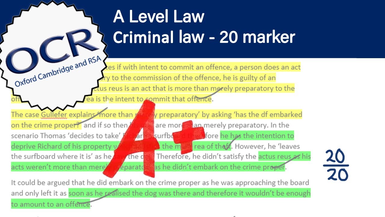 OCR a level law paper 1 20 marker level 4 answer analysis