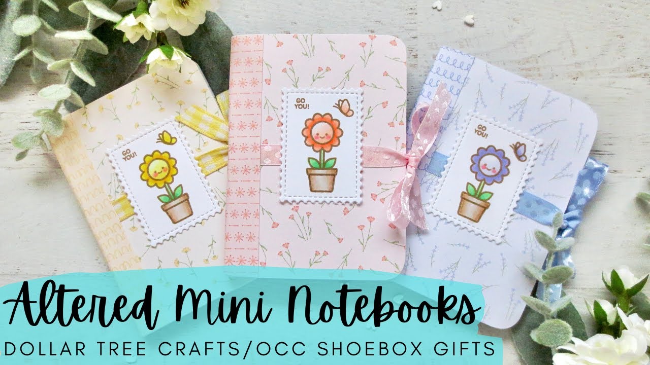 Altered Mini Composition Notebooks  | Dollar Tree Crafts | Lawn Fawn | OCC Shoebox Gifts