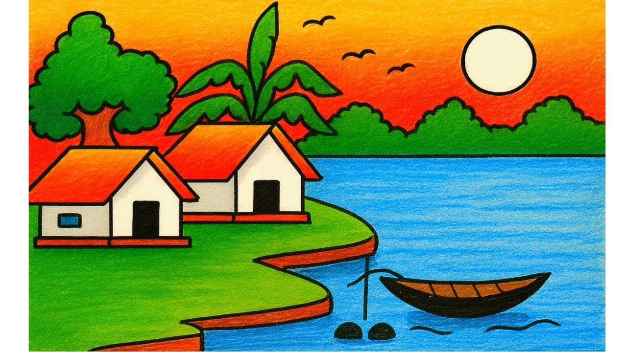 प्राकृतिक दृश्य चित्र बनाना सीखें / Scenery drawing / how to draw landscape very easy/Pencil drawing