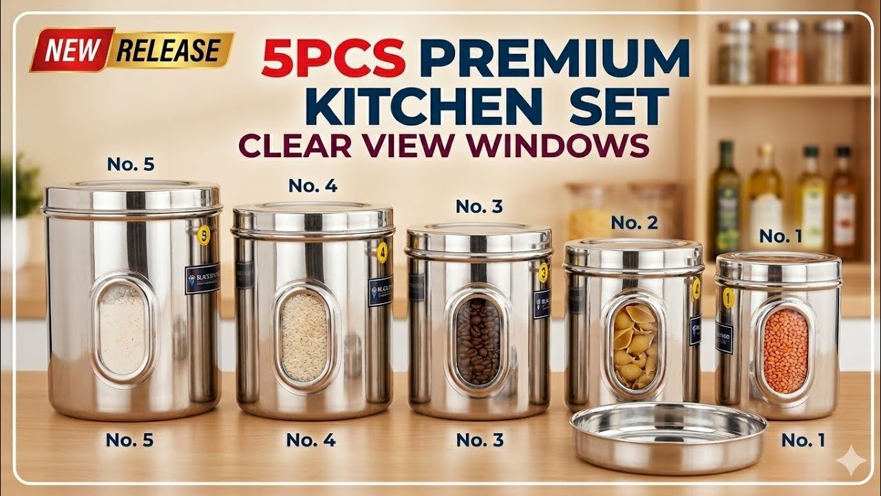 5 CONTAINER BOX SET | Transparent Masale Dabba Set 5 Pcs | Stainless Steel Dabbe