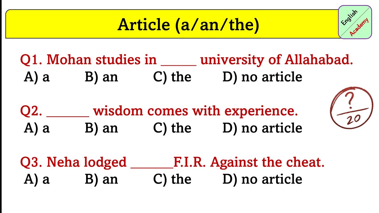 Article(A/An/The) practice set-20 #articles #advanceenglishacademy #ssc #mts #chsl #articles