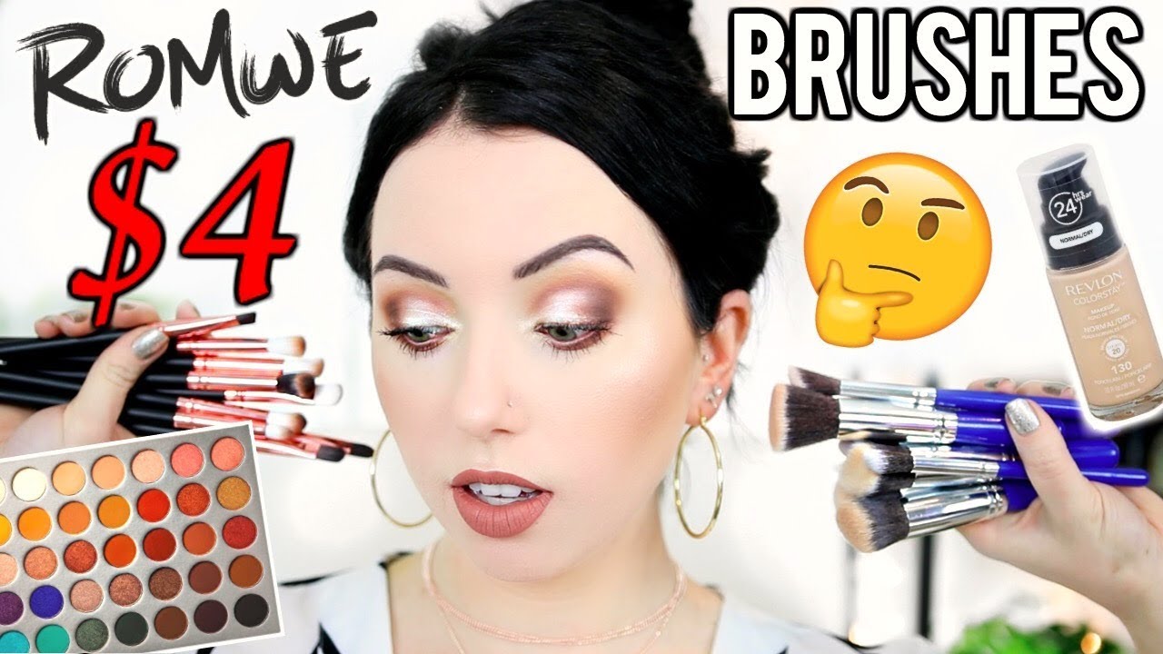 FULL FACE Testing $4 ROMWE Makeup Brushes...