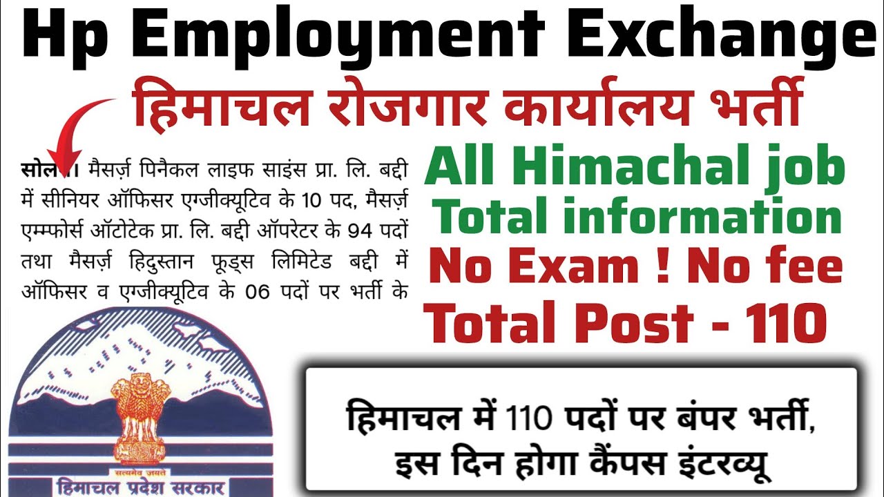 Himachal Employment Exchange Recruitment: Bumper recruitment for 110 posts in Himachal; interview...