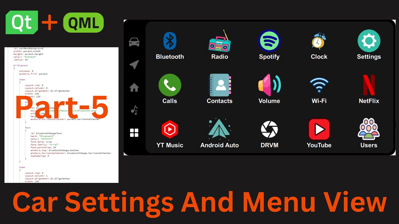 Part-5 | Qt Car HMI | Settings And Menu View | Qt QML Tutorial